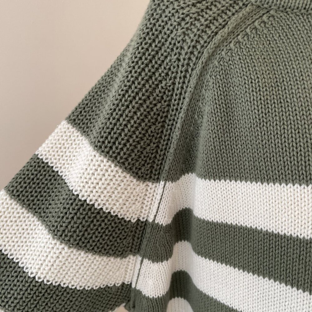 Aerie Bistro Roll Neck Relaxed Sweater Women's L Olive Green Striped Cotton NWOT - Picture 4 of 16